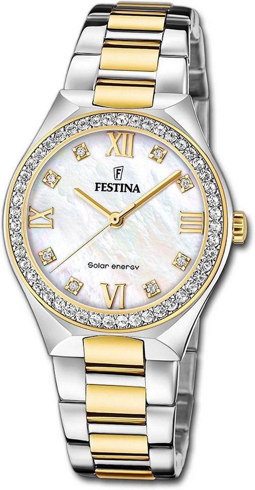 Festina Solaruhr Festina Damenuhr Solar Energy Solaruhr, Damenuhr Edelstahlarmband silber, gold, rund, mittel (ca. 35mm) von Festina