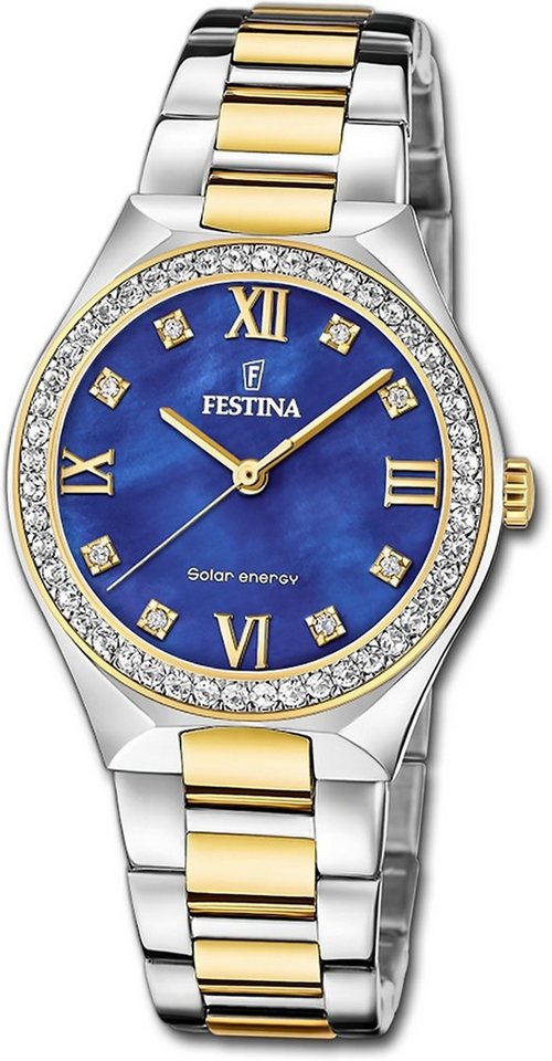 Festina Solaruhr Festina Damenuhr Solar Energy Solaruhr, Damenuhr Edelstahlarmband silber, gold, rund, mittel (ca. 35mm) von Festina