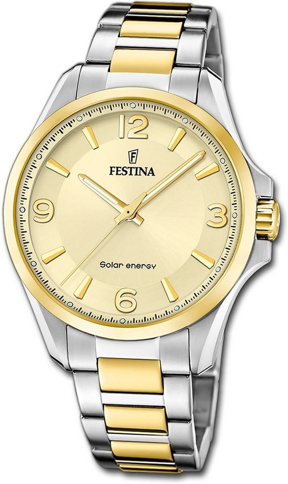 Festina Solaruhr Festina Herrenuhr Solar Energy, Herrenuhr Edelstahlarmband silber, gold, rund, groß (ca. 42mm) von Festina