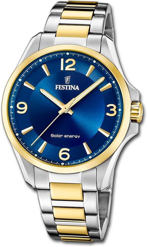 Festina Solaruhr Festina Herrenuhr Solar Energy, Herrenuhr Edelstahlarmband silber, gold, rund, groß (ca. 42mm) von Festina