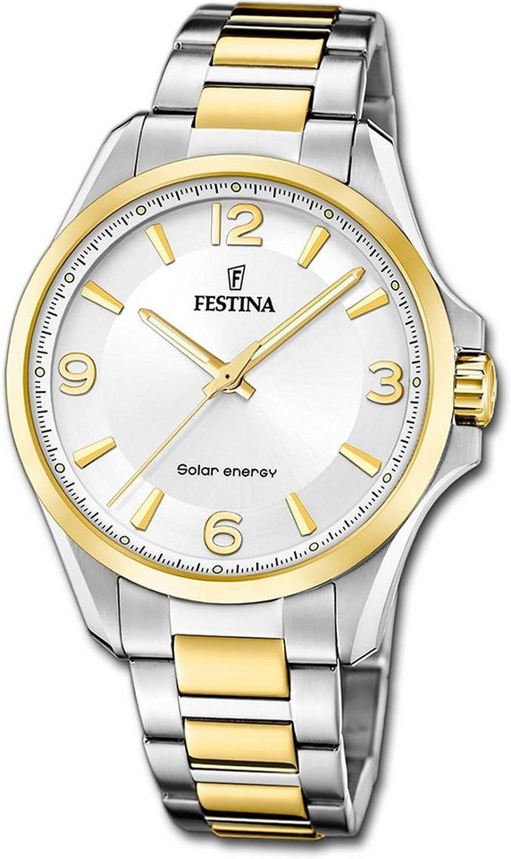 Festina Solaruhr Festina Herrenuhr Solar Energy, Herrenuhr Edelstahlarmband silber, gold, rund, groß (ca. 42mm) von Festina