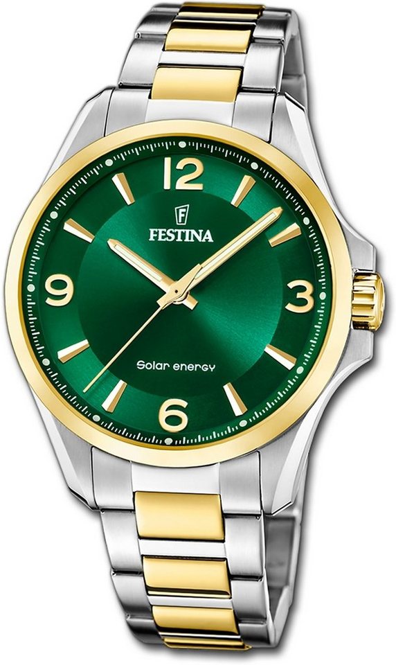 Festina Solaruhr Festina Herrenuhr Solar Energy, Herrenuhr Edelstahlarmband silber, gold, rund, groß (ca. 42mm) von Festina