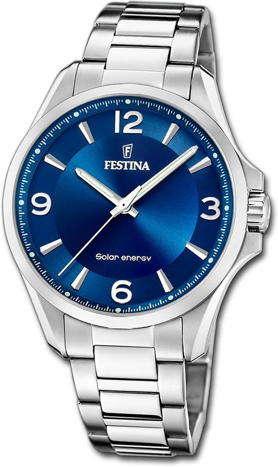 Festina Solaruhr Festina Herrenuhr Solar Energy, Herrenuhr Edelstahlarmband silber, rund, groß (ca. 42mm) von Festina