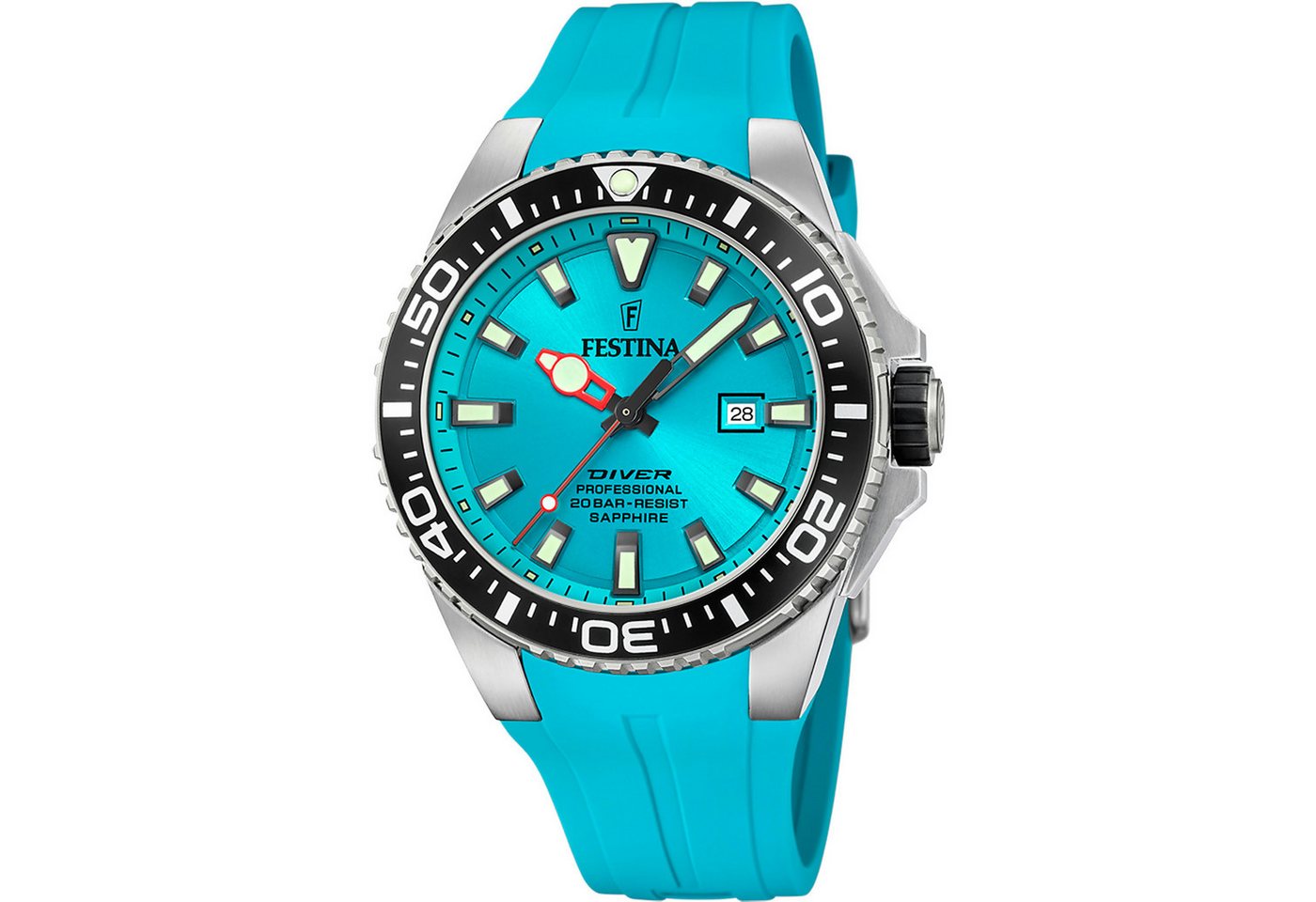 Festina Taucheruhr F20664/5 – Türkis, Silikonband, 45,7 mm, für Herren, sportliches Design, 20 Bar wasserdicht von Festina