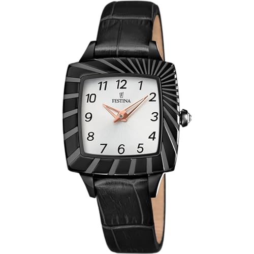 Festina Uhr Für Damen F16651/A Outlet Braun Edelstahl Case SchwarzLeder Band von Festina