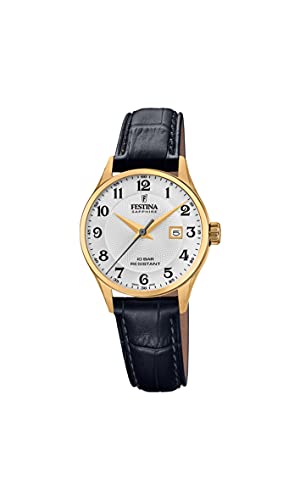 Festina Uhr Für Damen F20011/5 Swiss Made Gold Edelstahl Case SchwarzLeder Band von Festina