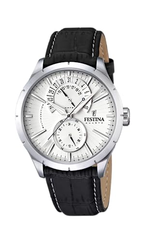 Festina Uhr Für Herren F16573/1 Correa Clasico Silber Edelstahl Case SchwarzLeder Band von Festina