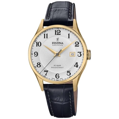 Festina Uhr Für Herren F20010/1 Swiss Made Gold Edelstahl Case SchwarzLeder Band von Festina