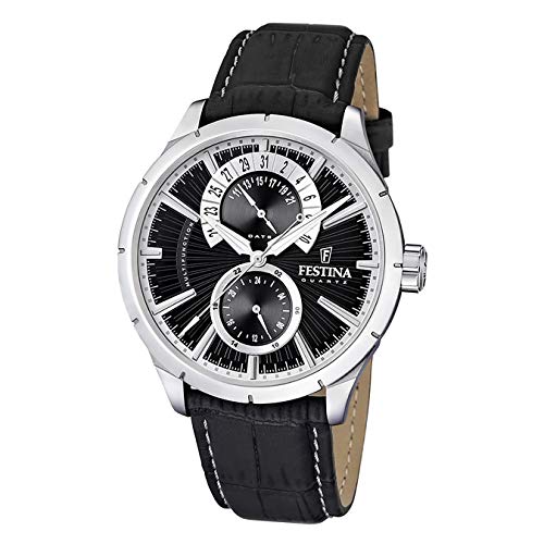 Festina Leder Herren Uhr F16573/3 Quarz Armbanduhr schwarz Klassik D1UF16573/3 von Festina