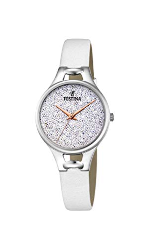 Festina Uhr Für Damen F20334/1 Outlet Silber Edelstahl Case WeißLeder Band von Festina