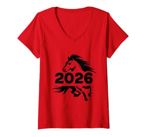 Damen Jahr des Pferdes Chinesisches Neujahr 2026 T-Shirt mit V-Ausschnitt von Festival Chinese Decorations 2026