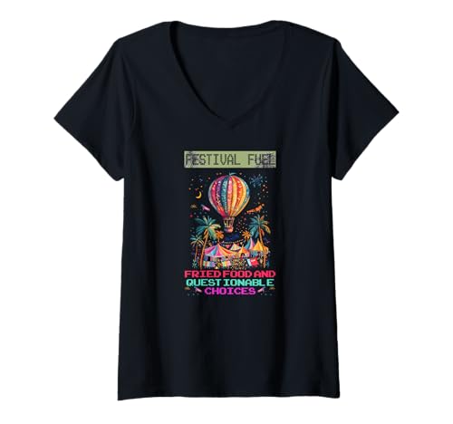 Damen Festival Fuel Fried Food and Questionable Choices T-Shirt mit V-Ausschnitt Damen Festival Fuel Fried Food and Questionable Choices T-Shirt mit V-Ausschnitt von Festival Day Awake Fuel Fried Food Questionable
