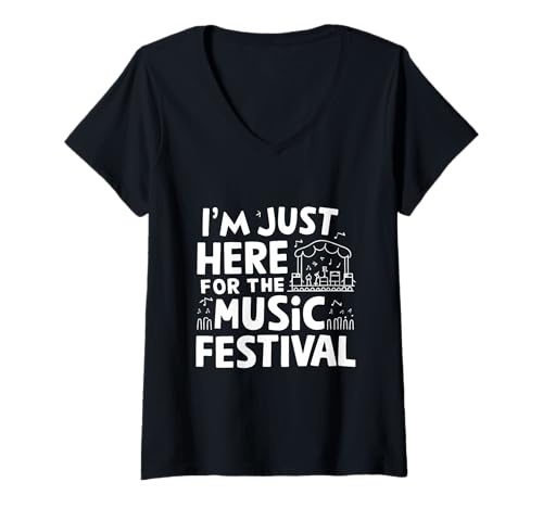 Damen Ich Bin nur für das Musikfestival Live Music Lover Raver da T-Shirt mit V-Ausschnitt Damen Ich Bin nur für das Musikfestival Live Music Lover Raver da T-Shirt mit V-Ausschnitt von Festival Stories