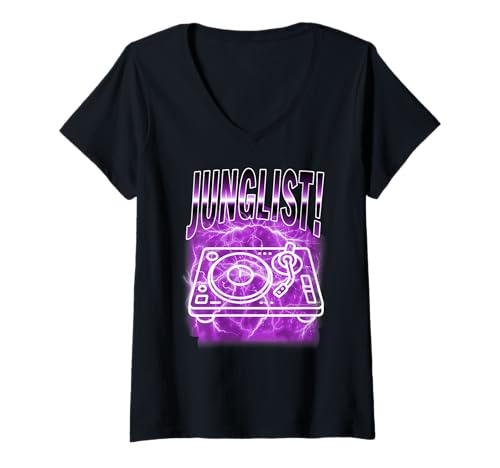 Damen Junglist Music DJ-Kostüm für Drum Bass Rave Violett Junglists T-Shirt mit V-Ausschnitt Damen Junglist Music DJ-Kostüm für Drum Bass Rave Violett Junglists T-Shirt mit V-Ausschnitt von Festival Stories
