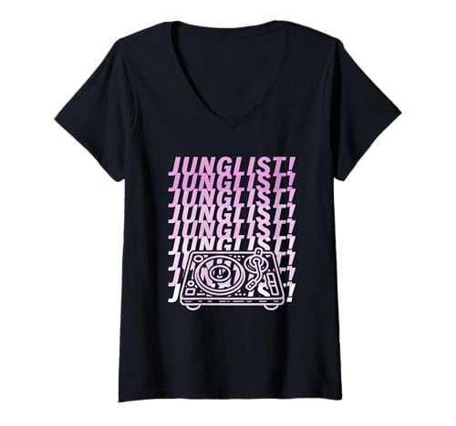Damen Pink Junglist Girl Drum & Bass DJ-Kostüm Dschungelmusik T-Shirt mit V-Ausschnitt Damen Pink Junglist Girl Drum & Bass DJ-Kostüm Dschungelmusik T-Shirt mit V-Ausschnitt von Festival Stories