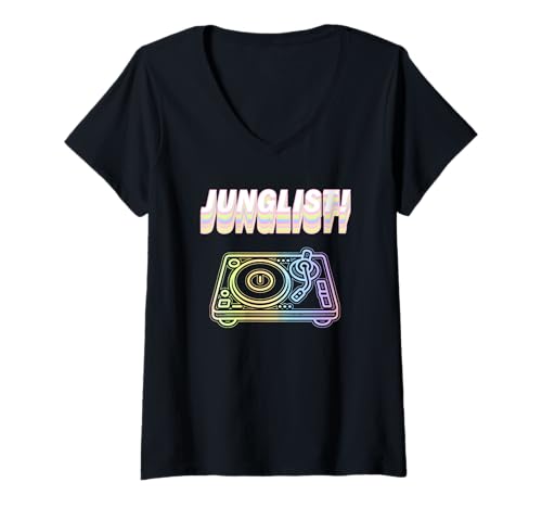 Damen Schwules Kostüm Junglist für Drum & Bass mit Rainbow Trans Pride Flag T-Shirt mit V-Ausschnitt Damen Schwules Kostüm Junglist für Drum & Bass mit Rainbow Trans Pride Flag T-Shirt mit V-Ausschnitt von Festival Stories
