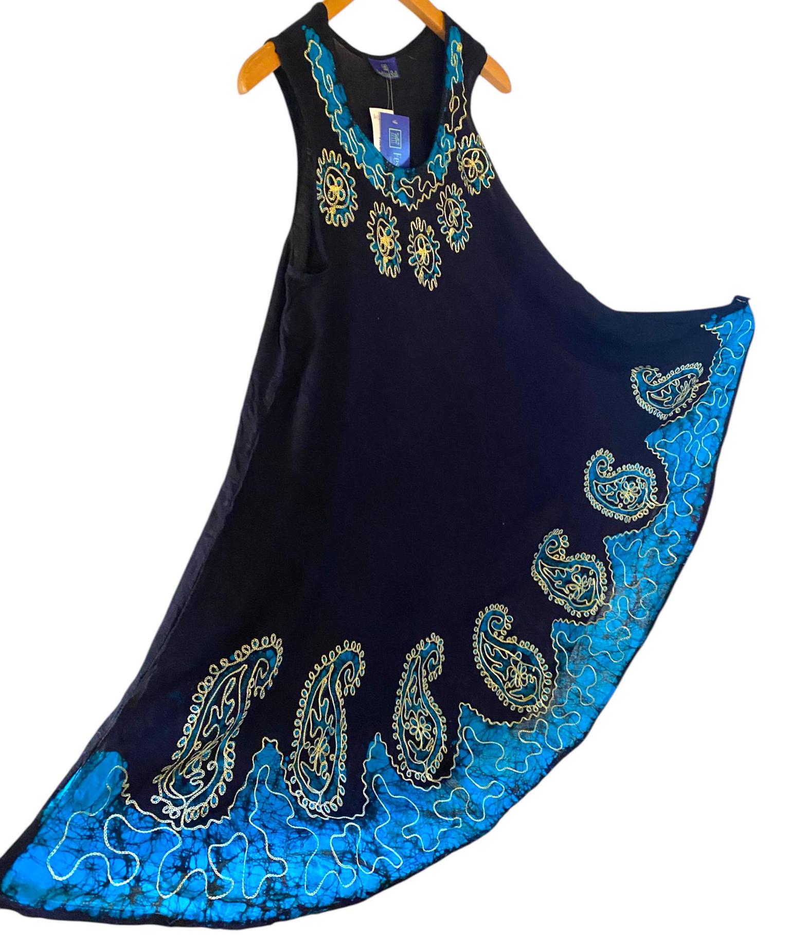 Etuikleid, Schirmkleid, Navy Blau Bestickt, Tye-Dye, Boho Hippy Festival Style, Lässige Sommer Sun Beach Party von FestivalStall