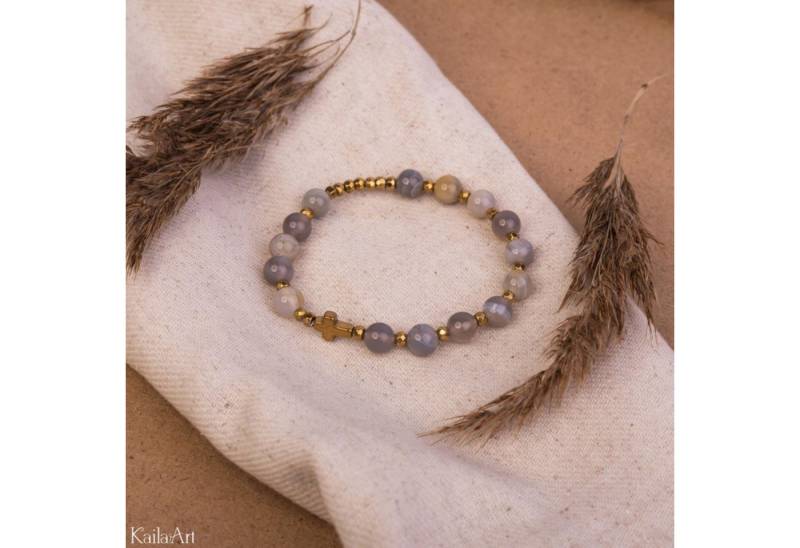 Festivalartikel Bettelarmband Damen Rosenkranz Armband Agat Pasiasty & Gold Hämatit – Geschenk (1-tlg) von Festivalartikel