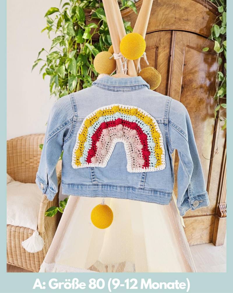 Upcycling Jeansjacke Für Kinder Mit Gehäkeltem Regenbogen in Verschiedenen Größen|Handgemachte Einzelstücke| Boho Jeansjacken von FestivalofShells
