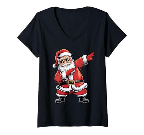 Damen Dabbing Santa Claus Dance Design für Kinder und Erwachsene T-Shirt mit V-Ausschnitt von Festive Apparel for All Kids at Christmas Eve