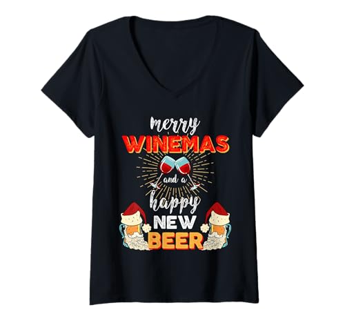Damen Happy New Beer Shirt - Funny Christmas Drinking T-Shirt mit V-Ausschnitt Damen Happy New Beer Shirt - Funny Christmas Drinking T-Shirt mit V-Ausschnitt von Festive Beer & Wine Collection