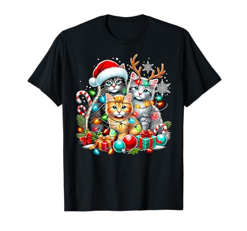 Frohe Weihnachten Baby Katzen Geschenke Schneeflocke Weihnachtsmann T-Shirt Frohe Weihnachten Baby Katzen Geschenke Schneeflocke Weihnachtsmann T-Shirt von Festive Cats Christmas Holiday Cheer