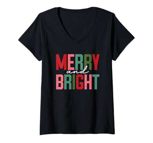 Damen Fröhliche und helle Festliche Weihnachtsstimmung T-Shirt mit V-Ausschnitt Damen Fröhliche und helle Festliche Weihnachtsstimmung T-Shirt mit V-Ausschnitt von Festive Cheer Holiday Season Joyful Vibes