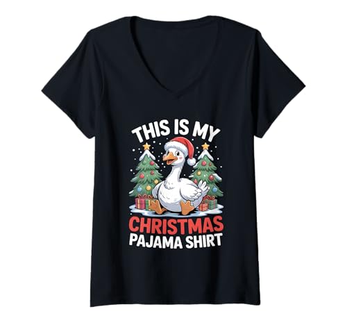 Damen Goose This is My Christmas Pyjama T-Shirt mit V-Ausschnitt von Festive Chistmas Pajama Clo.