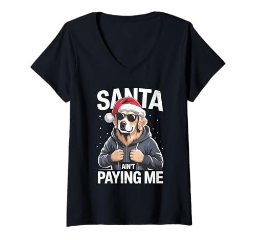 Damen Weihnachtsmütze für Hunde T-Shirt mit V-Ausschnitt Damen Weihnachtsmütze für Hunde T-Shirt mit V-Ausschnitt von Festive Christmas Dog Santa Apparel