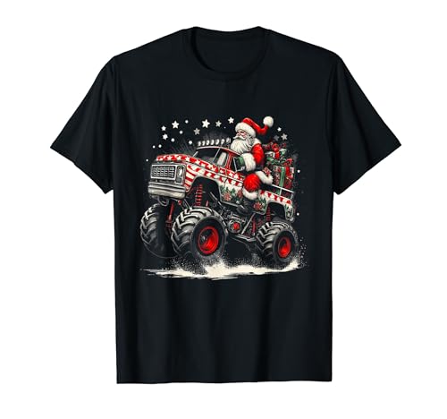 Weihnachtsmann reitet Monster Truck Weihnachten Niedlich Jungen Mädchen Schlafanzug T-Shirt von Festive Christmas Gifts Fun Xmas Trucker Tees