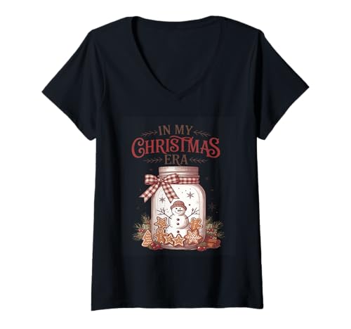 Damen In My Christmas Era Schneemann-Glas T-Shirt mit V-Ausschnitt Damen In My Christmas Era Schneemann-Glas T-Shirt mit V-Ausschnitt von Festive Christmas Holiday Cheer