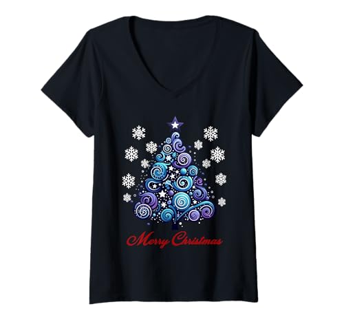 Damen Niedlicher Blauer Weihnachtsbaum, modern, abstrakt T-Shirt mit V-Ausschnitt Damen Niedlicher Blauer Weihnachtsbaum, modern, abstrakt T-Shirt mit V-Ausschnitt von Festive Christmas Holiday
