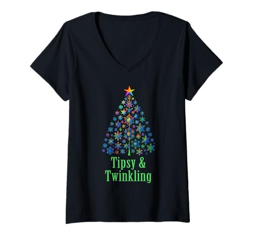 Damen Tipsy & Twinkling Lustiges Weihnachtsgetränk T-Shirt mit V-Ausschnitt Damen Tipsy & Twinkling Lustiges Weihnachtsgetränk T-Shirt mit V-Ausschnitt von Festive Christmas Tree Bartending Drinker Design