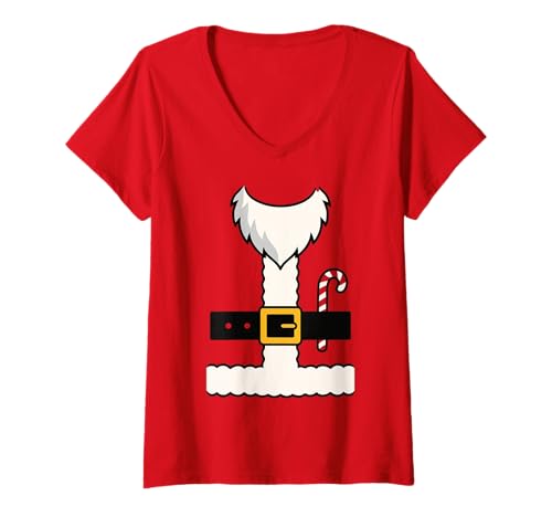 Damen Lustiges Weihnachtsmann-Kostüm, rotes Outfit für Urlaub, Familienspaß T-Shirt mit V-Ausschnitt Damen Lustiges Weihnachtsmann-Kostüm, rotes Outfit für Urlaub, Familienspaß T-Shirt mit V-Ausschnitt von Festive Family Christmas Matching Outfit Co By Mj