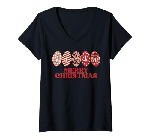 Damen Lustiger Fußball-Liebhaber, Weihnachten, Sport, Weihnachten T-Shirt mit V-Ausschnitt Damen Lustiger Fußball-Liebhaber, Weihnachten, Sport, Weihnachten T-Shirt mit V-Ausschnitt von Festive Football Balls Plaid Leopard XMAS Design
