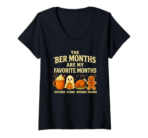Damen Die BER-Monate sind Mein liebster Herbst, gemütlicher Herbst, Winter T-Shirt mit V-Ausschnitt Damen Die BER-Monate sind Mein liebster Herbst, gemütlicher Herbst, Winter T-Shirt mit V-Ausschnitt von Festive Four Months Designs