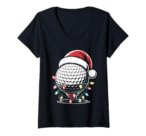 Damen Lustige Golf-Weihnachtsbeleuchtung, Weihnachtsmannmütze, Golfliebhaber und -Spieler T-Shirt mit V-Ausschnitt Damen Lustige Golf-Weihnachtsbeleuchtung, Weihnachtsmannmütze, Golfliebhaber und -Spieler T-Shirt mit V-Ausschnitt von Festive Golfers Holiday Lights