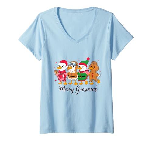 Damen Merry Goosemas Cute Festive Goose Christmas T-Shirt mit V-Ausschnitt Damen Merry Goosemas Cute Festive Goose Christmas T-Shirt mit V-Ausschnitt von Festive Goose Christmas Holiday Apparel