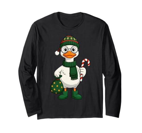 Weihnachtsgans-Outfit mit Zuckerstange für Kinder Langarmshirt von Festive Goose Christmas Matching Outfits For Kids