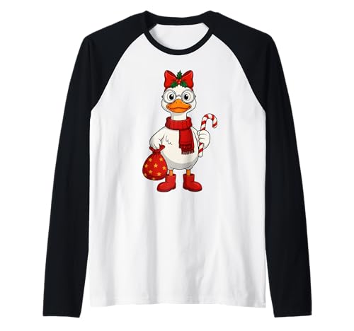 Weihnachtsgans-Outfit mit Zuckerstange für Kinder Raglan von Festive Goose Christmas Matching Outfits For Kids