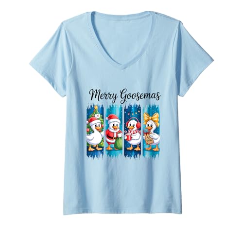 Damen Merry Goosemas Christmas Cheer Festive Ducks T-Shirt mit V-Ausschnitt Damen Merry Goosemas Christmas Cheer Festive Ducks T-Shirt mit V-Ausschnitt von Festive Goose Holiday Cheer Christmas Ducks