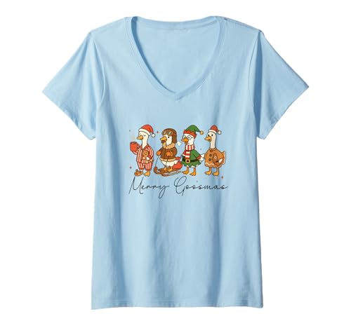 Damen Merry Goosmas Goosmas Goose Weihnachtshumor T-Shirt mit V-Ausschnitt Damen Merry Goosmas Goosmas Goose Weihnachtshumor T-Shirt mit V-Ausschnitt von Festive Goose Holiday Cheer Christmas Fun
