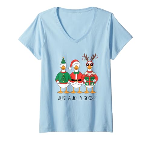 Damen Just A Jolly Goose Christmas Holiday T-Shirt mit V-Ausschnitt Damen Just A Jolly Goose Christmas Holiday T-Shirt mit V-Ausschnitt von Festive Goose Holiday Cheer Fun