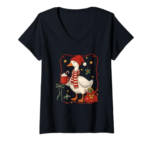 Damen Jolly Goose mit Kakao und Geschenken T-Shirt mit V-Ausschnitt Damen Jolly Goose mit Kakao und Geschenken T-Shirt mit V-Ausschnitt von Festive Goose Holiday Cheer