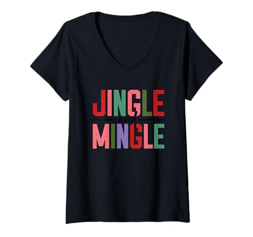 Damen Jingle Mingle Festliche Weihnachtsstimmung T-Shirt mit V-Ausschnitt Damen Jingle Mingle Festliche Weihnachtsstimmung T-Shirt mit V-Ausschnitt von Festive Holiday Celebration Cheerful Vibes