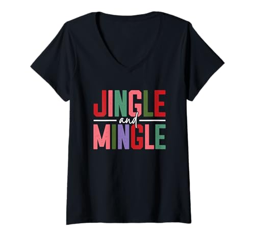 Damen Jingle and Mingle Festliche Weihnachtsstimmung T-Shirt mit V-Ausschnitt Damen Jingle and Mingle Festliche Weihnachtsstimmung T-Shirt mit V-Ausschnitt von Festive Holiday Celebration Vibes