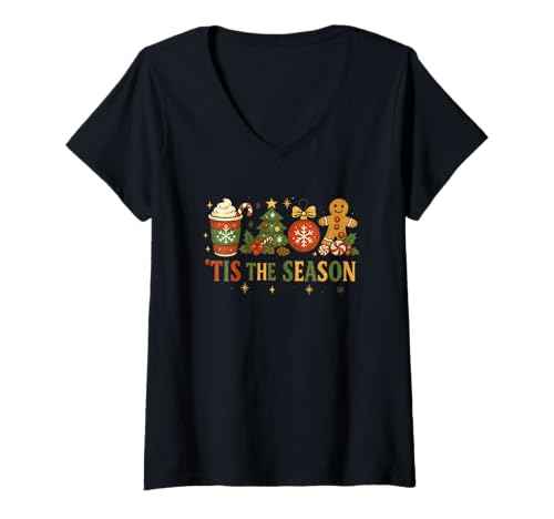 Damen Es ist die Jahreszeit, Festliche Weihnachtsstimmung T-Shirt mit V-Ausschnitt Damen Es ist die Jahreszeit, Festliche Weihnachtsstimmung T-Shirt mit V-Ausschnitt von Festive Holiday Cheer Christmas Spirit