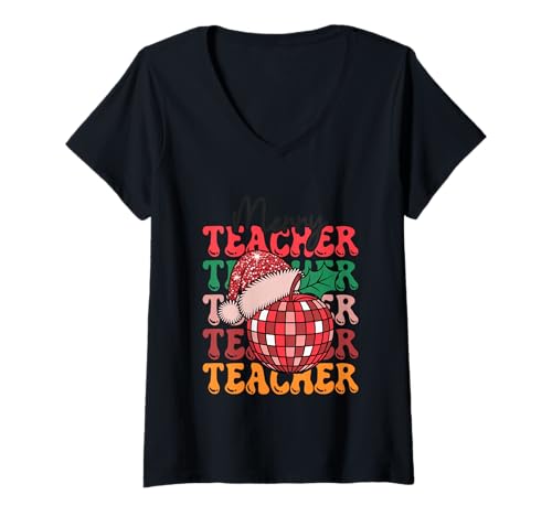 Damen Frohe Lehrerfeier zur Weihnachtsstimmung T-Shirt mit V-Ausschnitt Damen Frohe Lehrerfeier zur Weihnachtsstimmung T-Shirt mit V-Ausschnitt von Festive Holiday Cheer Merry Teacher