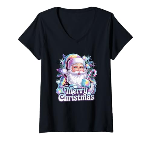 Damen Frohe Weihnachten Festlicher Weihnachtsmann Joy T-Shirt mit V-Ausschnitt Damen Frohe Weihnachten Festlicher Weihnachtsmann Joy T-Shirt mit V-Ausschnitt von Festive Holiday Cheer Santa Magic