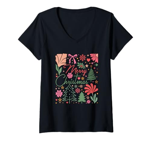 Damen Frohe Weihnachten Festlich Urlaub Freude Gruß T-Shirt mit V-Ausschnitt Damen Frohe Weihnachten Festlich Urlaub Freude Gruß T-Shirt mit V-Ausschnitt von Festive Holiday Christmas Season Celebration